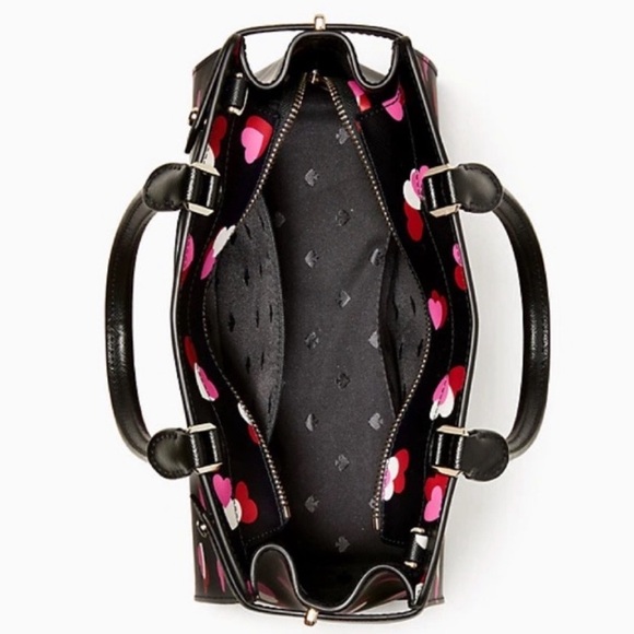 Kate Spade  Staci Flutter Hearts Heart Printed Medium Satchel Black crossbody - Picture 4 of 10